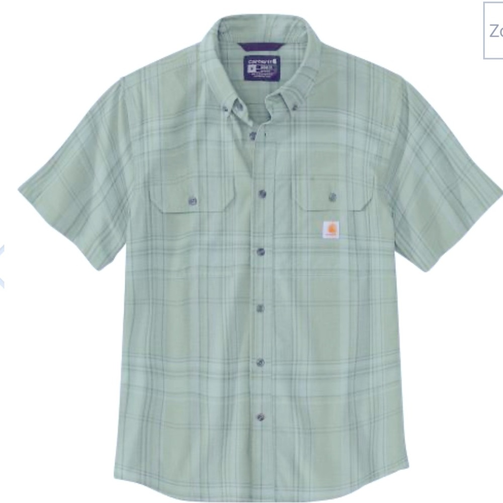 Carhartt green plaid loose fit mid weight short sleeve button up shirt workwear
